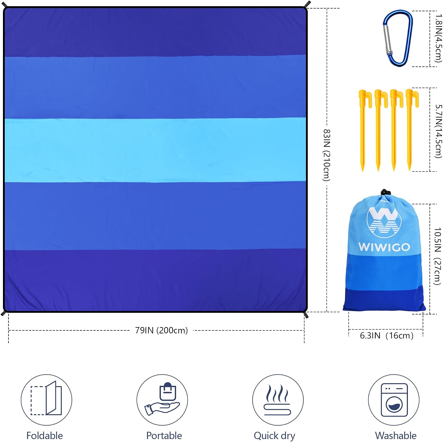 WIWIGO Beach Blanket Mat Waterproof Sandproof for 2-8 Adults Quick Drying - Image 2