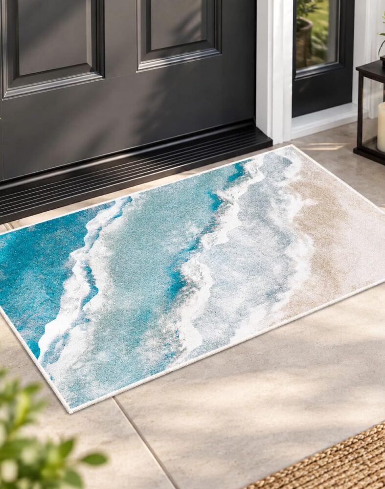 2x3ft Small Rug Runner Rug Non Slip Washable Kitchen Beach Pattern Runner Rug with Rubber Backing,Low-Pile Soft Indoor Door mats Washable Runner Rugs for Hallway Entryway Kitchen