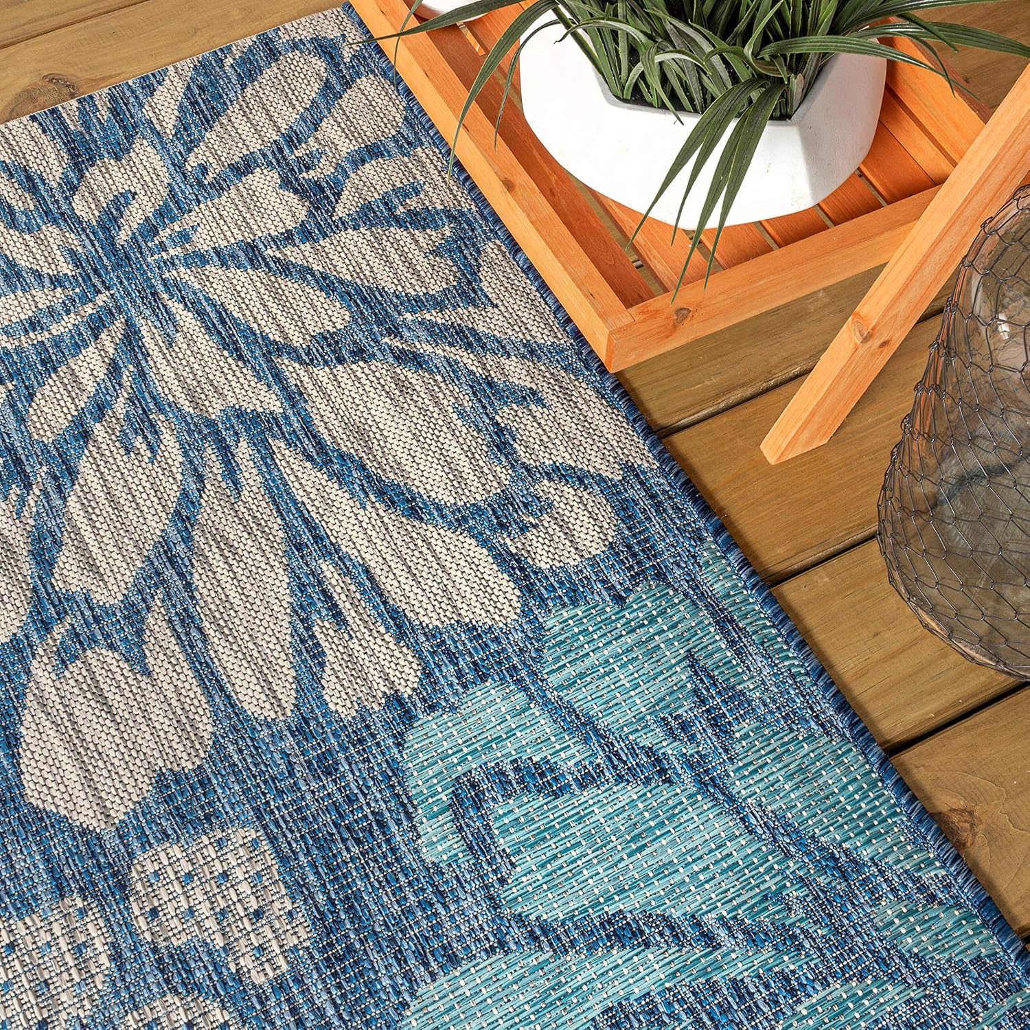 JONATHAN Y Floral Textured Weave Indoor Outdoor Area Rug 4X6 Navy/Aqua, Zinnia Modern for Backyard, Patio, Porch, Easy-Cleaning, High Traffic, Pet-Friendly, Non-Shedding (SMB110C-4) - Image 7