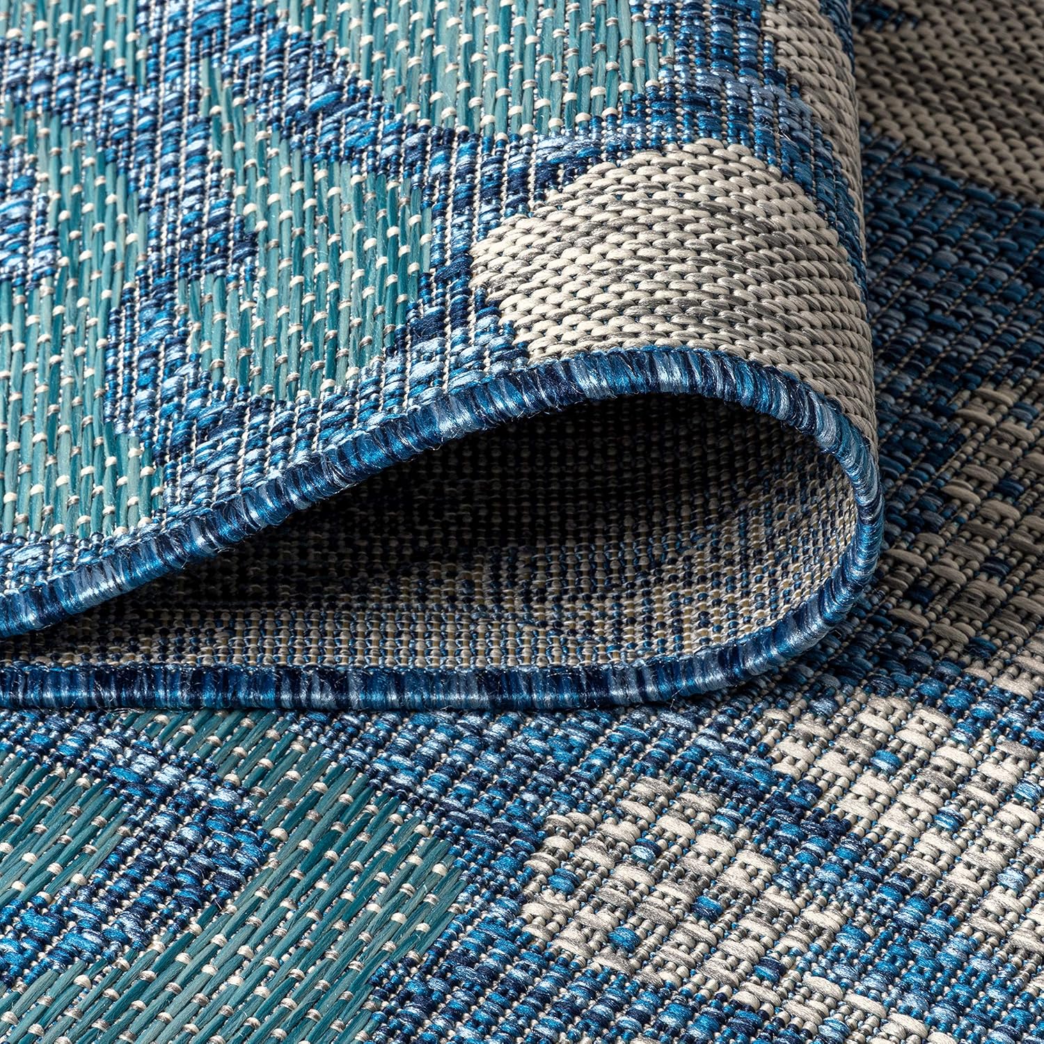 JONATHAN Y Floral Textured Weave Indoor Outdoor Area Rug 4X6 Navy/Aqua, Zinnia Modern for Backyard, Patio, Porch, Easy-Cleaning, High Traffic, Pet-Friendly, Non-Shedding (SMB110C-4) - Image 8