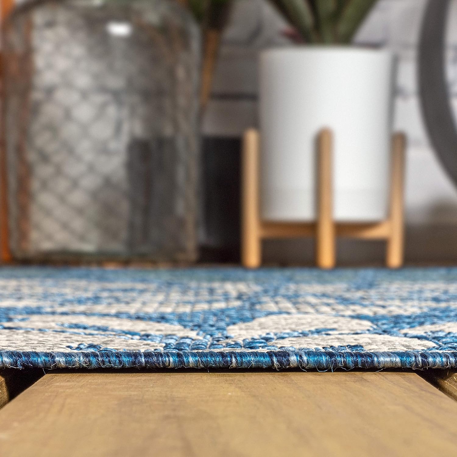 JONATHAN Y Floral Textured Weave Indoor Outdoor Area Rug 4X6 Navy/Aqua, Zinnia Modern for Backyard, Patio, Porch, Easy-Cleaning, High Traffic, Pet-Friendly, Non-Shedding (SMB110C-4) - Image 9