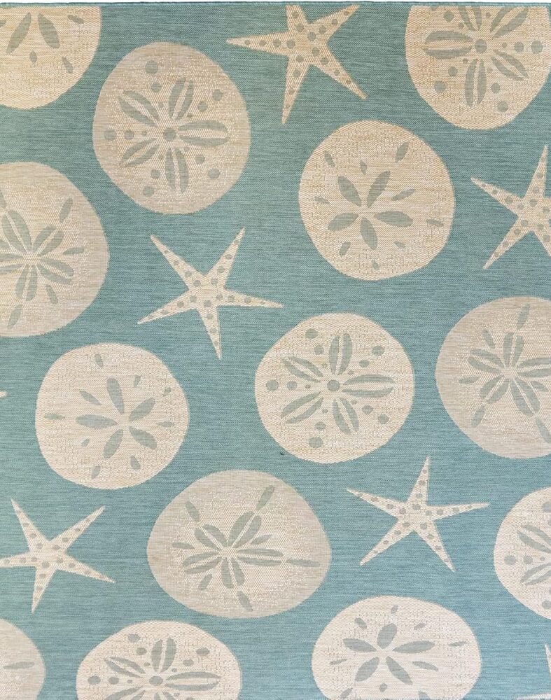 Gertmenian Indoor Outdoor Area Rug, Classic Flatweave, Washable, Stain & UV Resistant Carpet, Deck, Patio, Poolside & Mudroom, 5x7 Ft Standard, Sand Dollar Starfish, Oasis Green