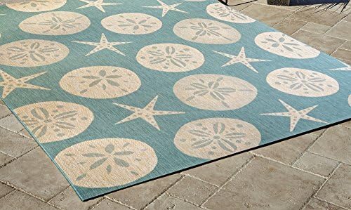 Gertmenian Indoor Outdoor Area Rug, Classic Flatweave, Washable, Stain & UV Resistant Carpet, Deck, Patio, Poolside & Mudroom, 5x7 Ft Standard, Sand Dollar Starfish, Oasis Green - Image 4