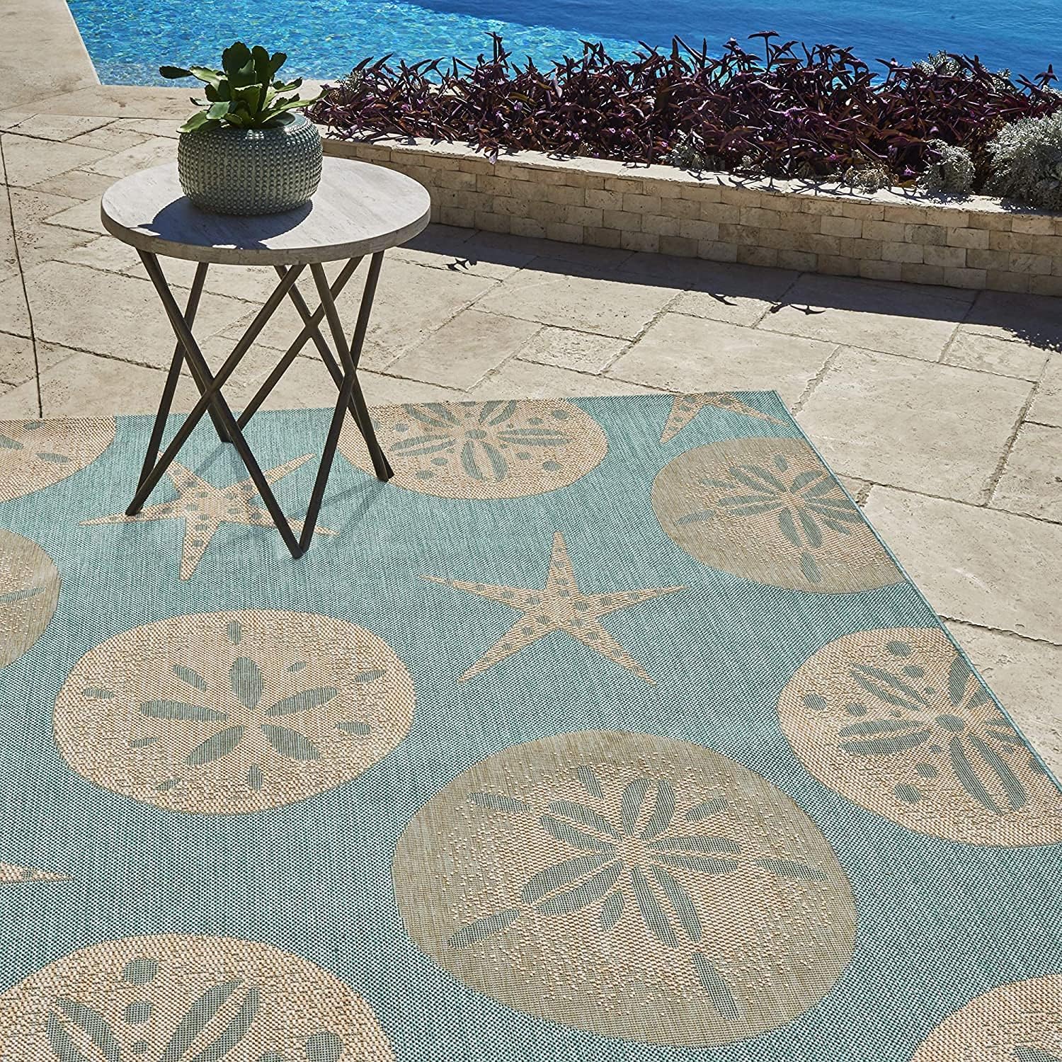 Gertmenian Indoor Outdoor Area Rug, Classic Flatweave, Washable, Stain & UV Resistant Carpet, Deck, Patio, Poolside & Mudroom, 5x7 Ft Standard, Sand Dollar Starfish, Oasis Green - Image 8