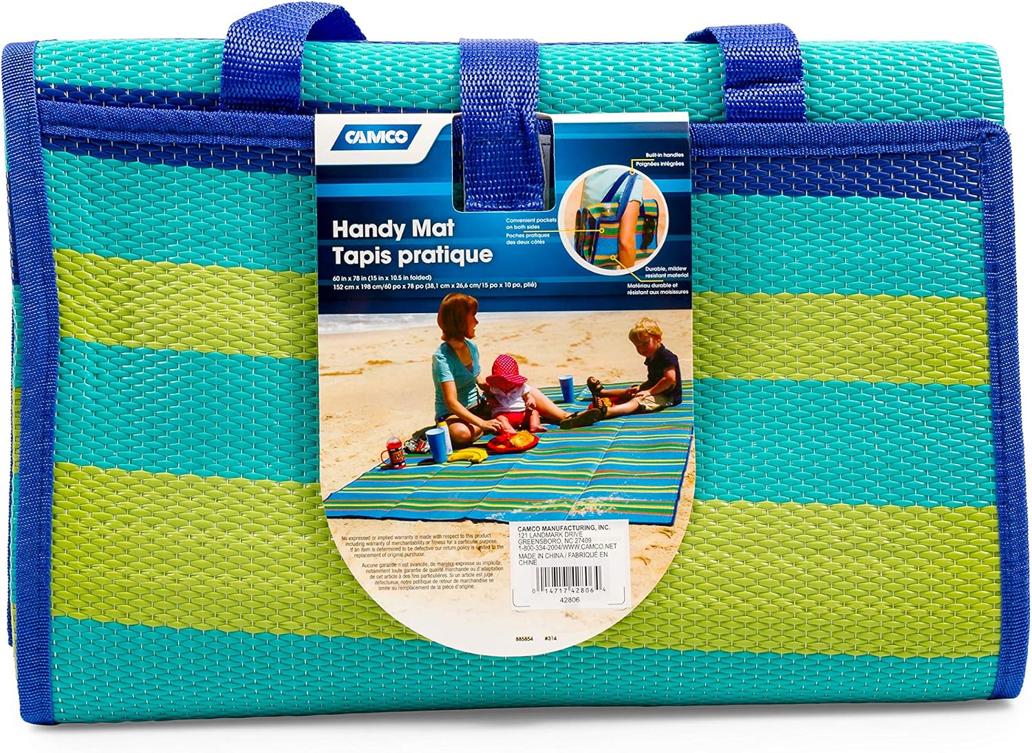 Camco Handy Mat with Strap - Perfect for Picnics, Beaches, RV and Outings - Green/Turquoise - 60" x 78" (42806) - Image 8