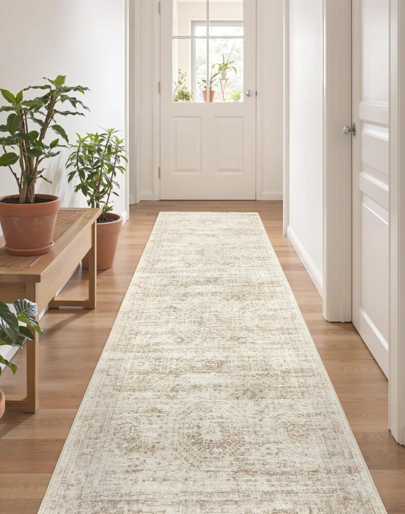 2x8 Runner Rug Non Slip,Washable Hallway Runner Rug,Beige