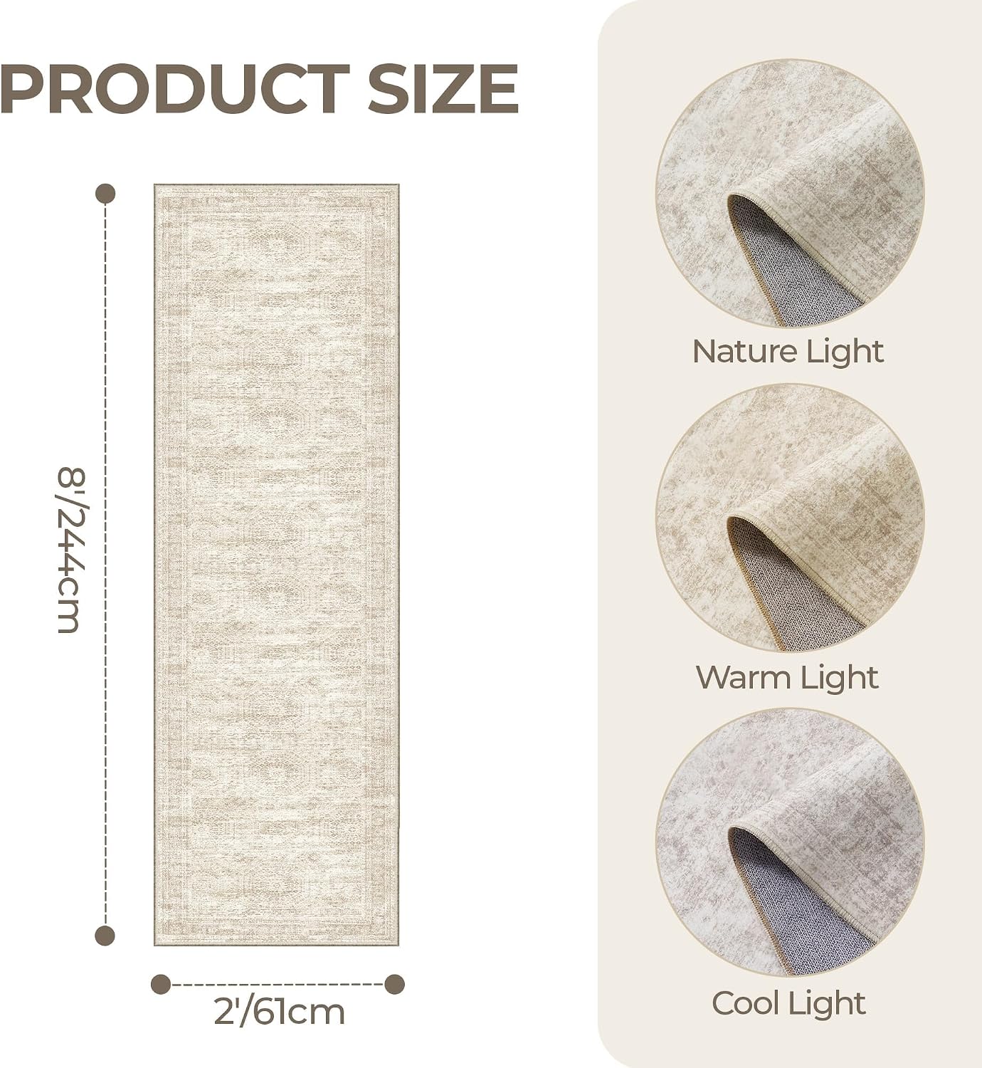 2x8 Runner Rug Non Slip,Washable Hallway Runner Rug,Beige - Image 2