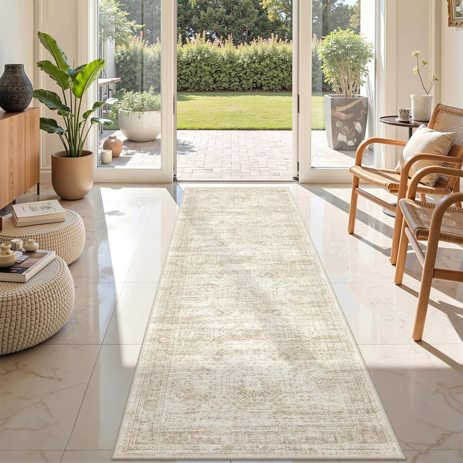 2x8 Runner Rug Non Slip,Washable Hallway Runner Rug,Beige - Image 3