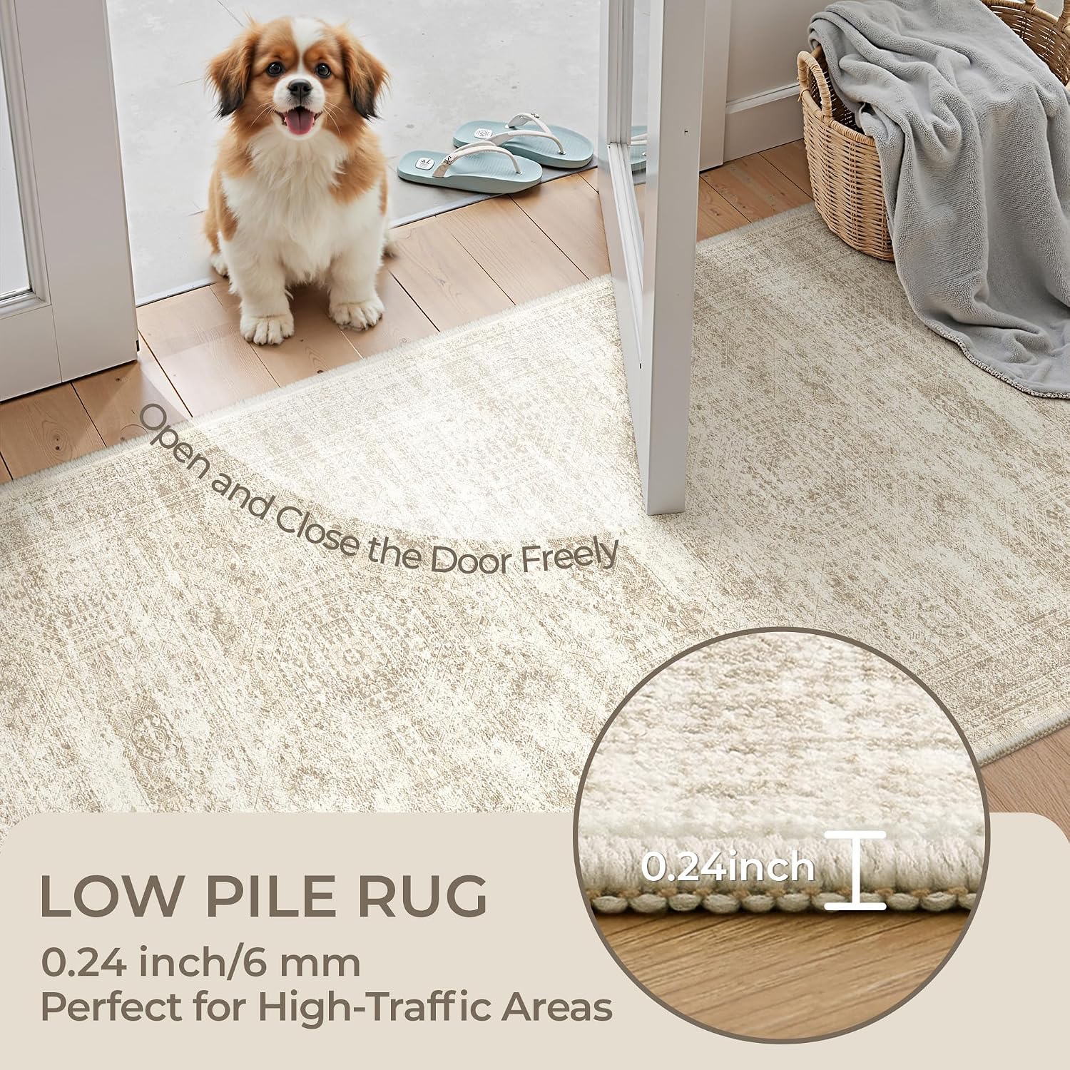 2x8 Runner Rug Non Slip,Washable Hallway Runner Rug,Beige - Image 6