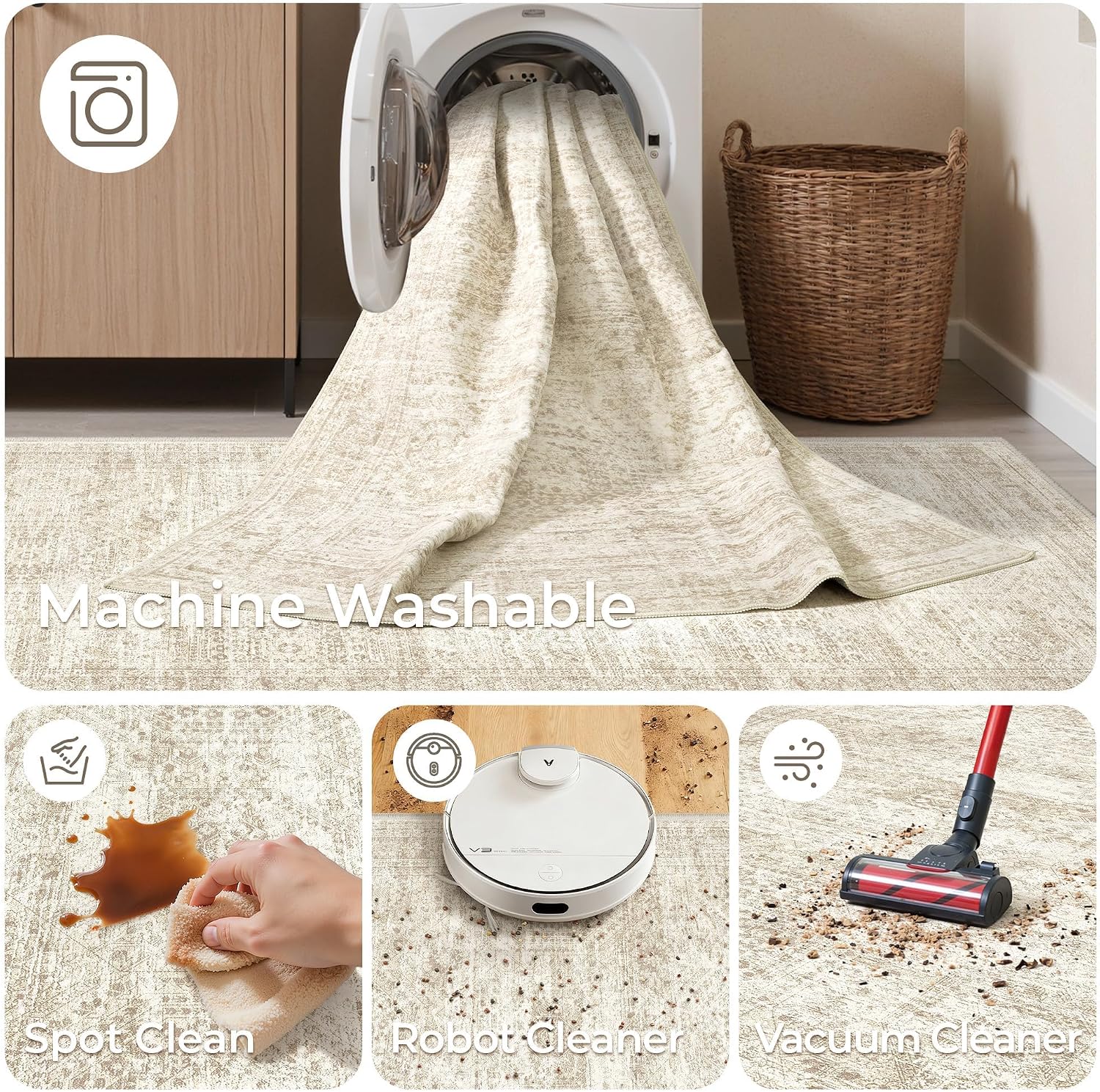 2x8 Runner Rug Non Slip,Washable Hallway Runner Rug,Beige - Image 8