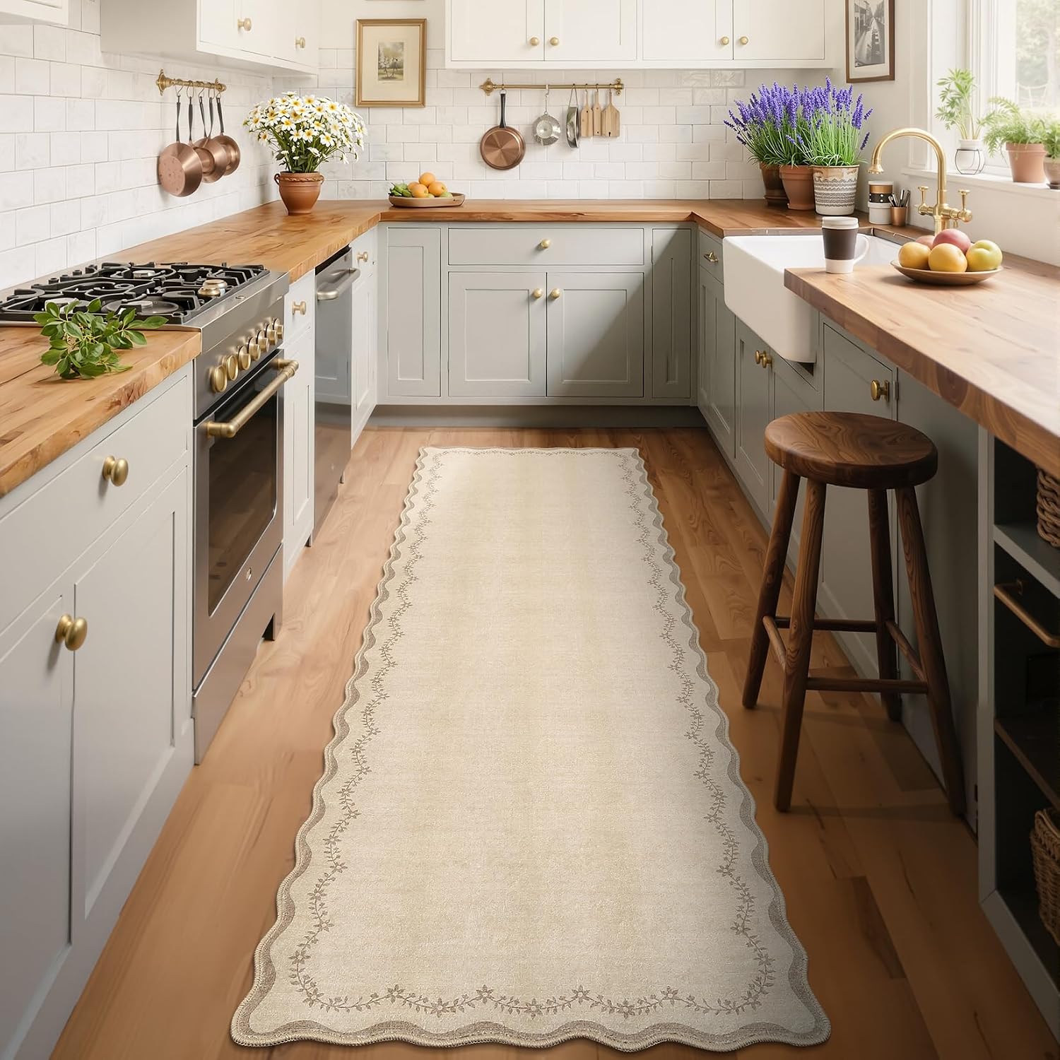 GarveeHome 2x6 Scalloped Washable Runner Rug Non Slip Hallway Kitchen Rug - Image 3